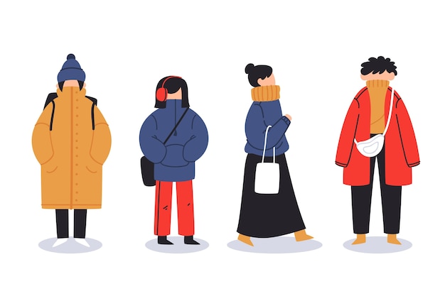 Vector gratuito personas con ropa de invierno acogedora.