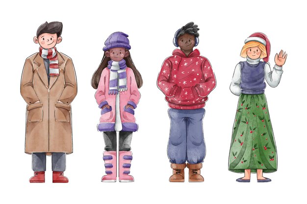 Personas con ropa de invierno acogedora.