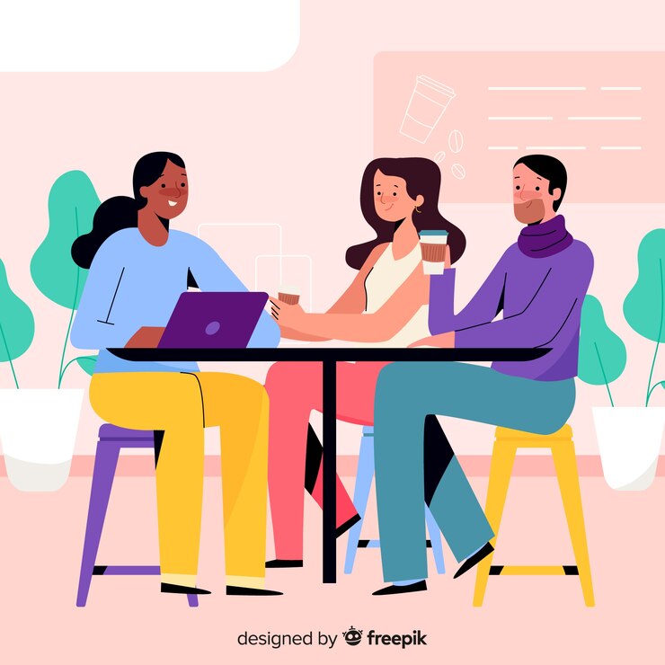 Vector gratuito personas sentadas en un café diseño plano