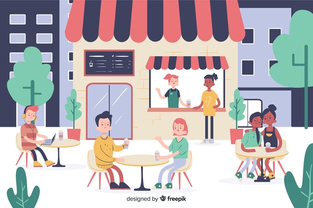 Personas sentadas en un cafe