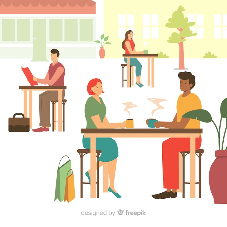 Vector gratuito personas sentadas en un cafe