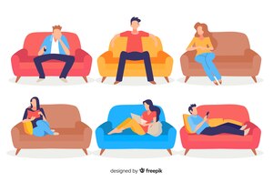 Vector gratuito personas sentadas en el sofá