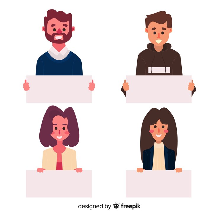 Vector gratuito personas sosteniendo pancartas limpias.