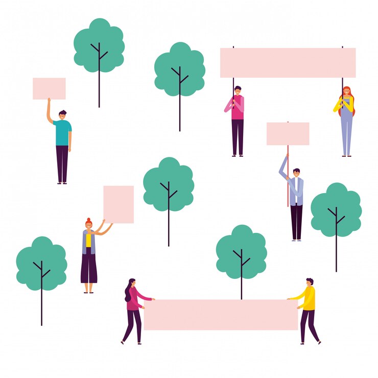 Vector gratuito personas sosteniendo pancartas