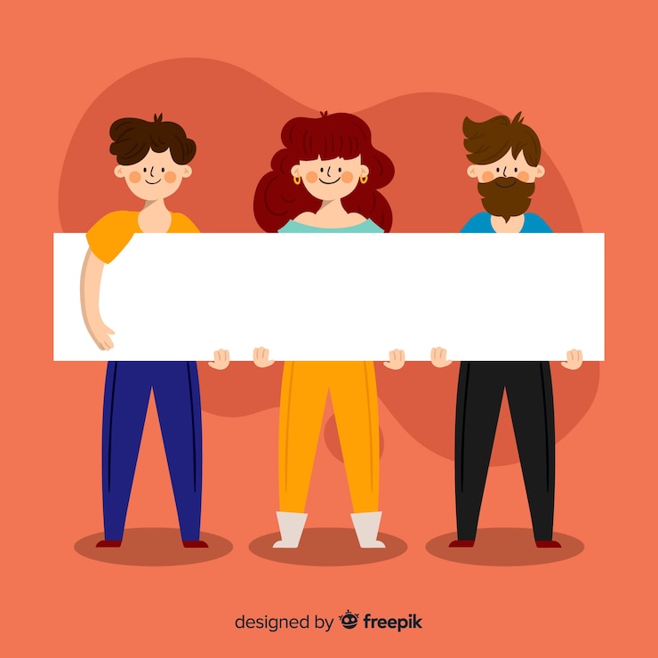 Vector gratuito personas sujetando cartel