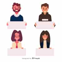 Vector gratuito personas sujetando pancartas