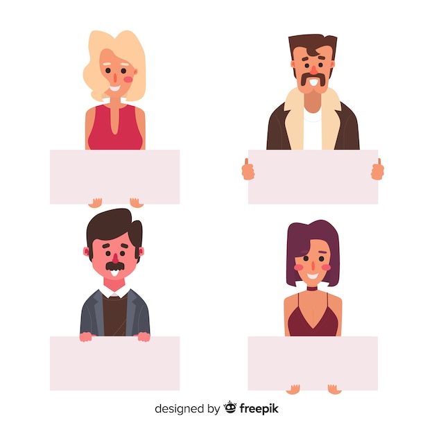 Vector gratuito personas sujetando pancartas