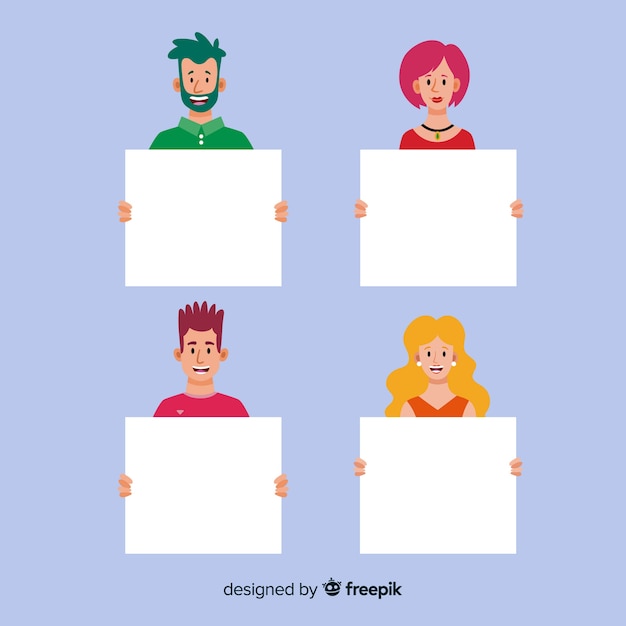 Vector gratuito personas sujetando pancartas