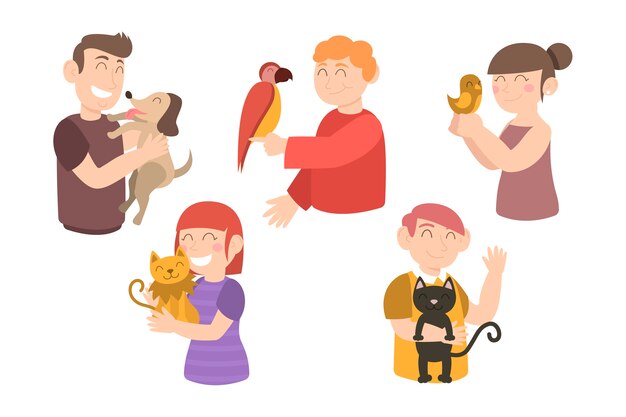 Personas con tema de mascotas diferentes