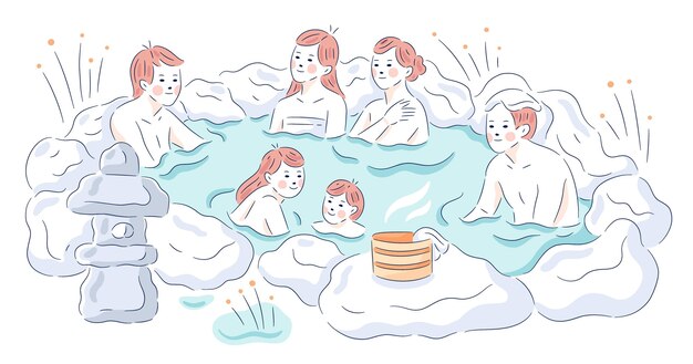 Personas tomando un baño en onsen.