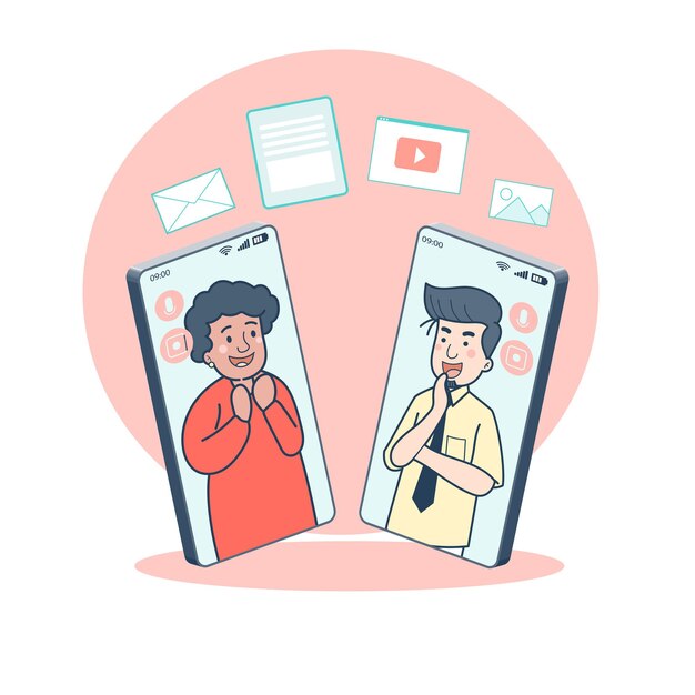 Las personas utilizan las reuniones en línea a través de teléfonos inteligentes para prevenir infecciones