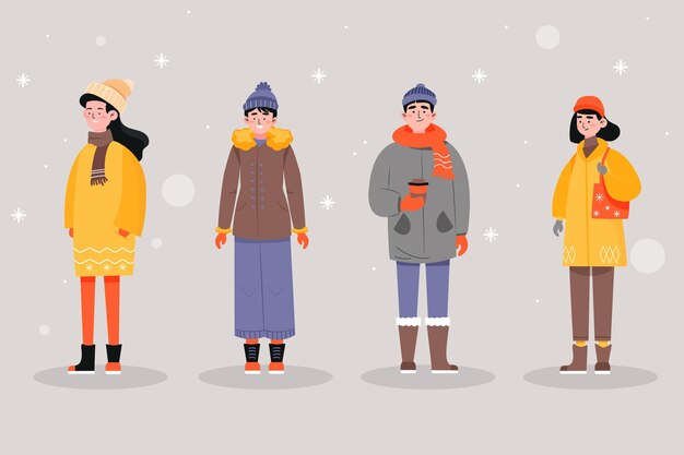 Personas vestidas con ropa de invierno acogedora.
