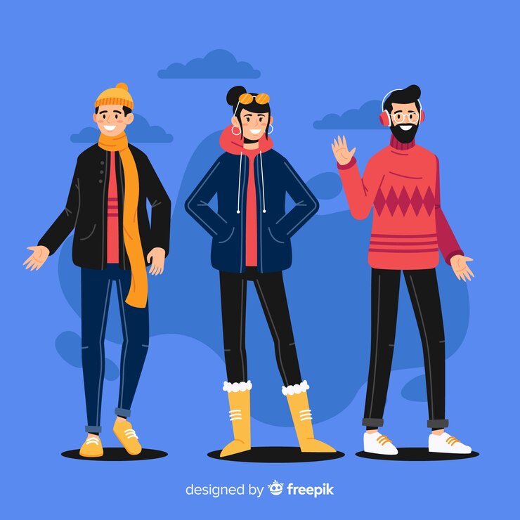 Vector gratuito personas vestidas con ropa de invierno