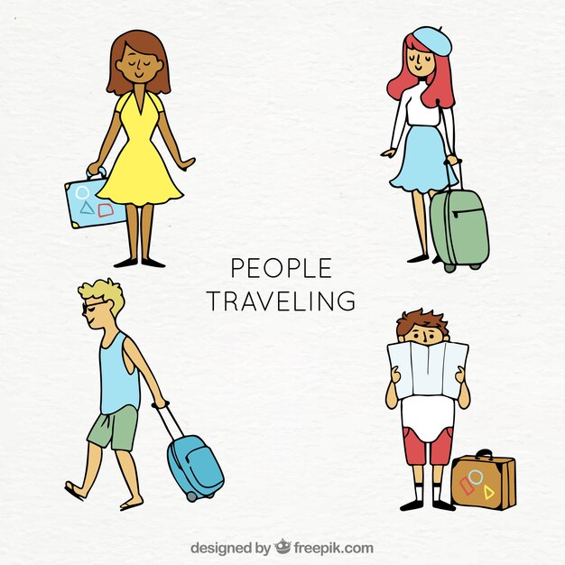 Personas viajando en estilo hecho a mano