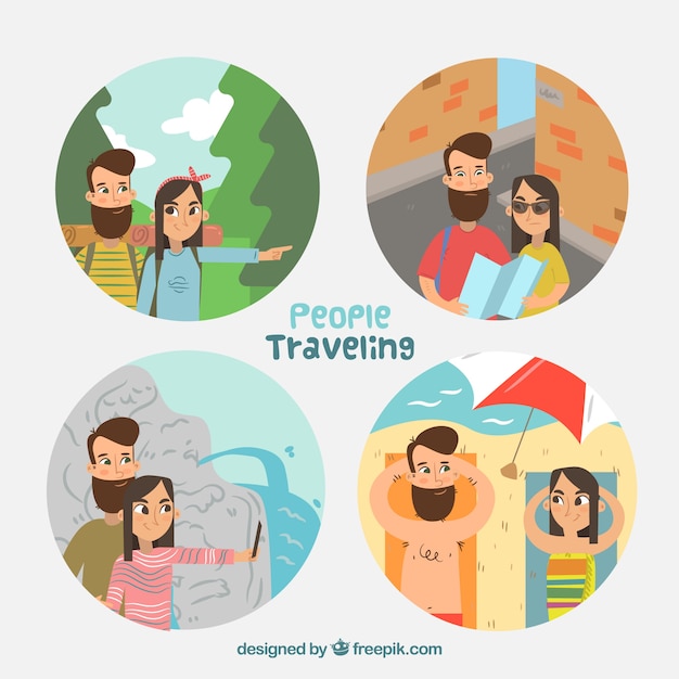 Vector gratuito personas viajando en estilo hecho a mano