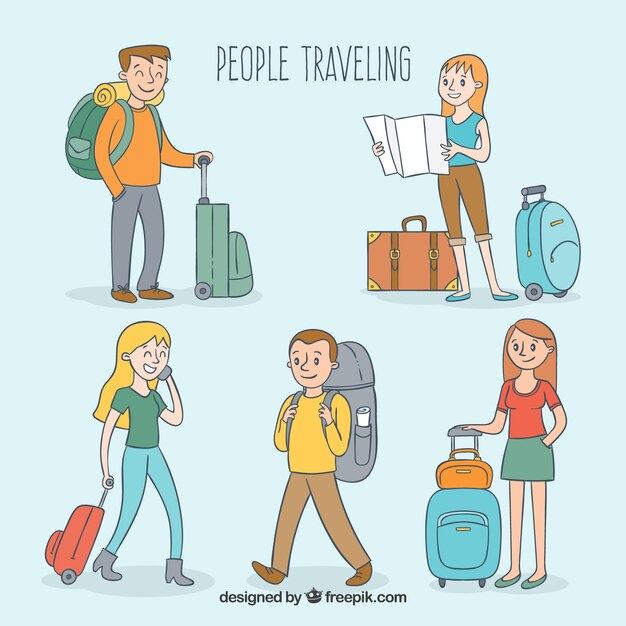 Personas viajando en estilo hecho a mano