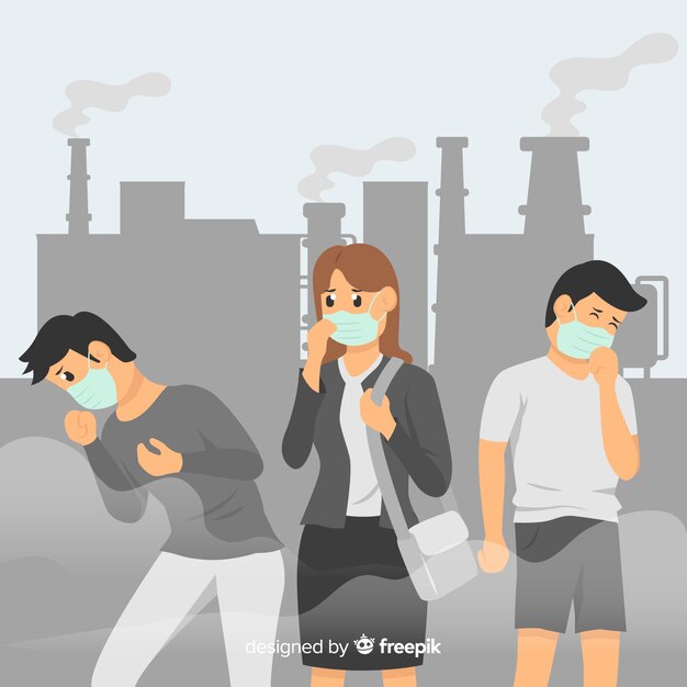 Personas viviendo en una ciudad llena de contaminación