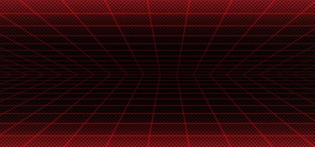 Perspectiva de la cuadrícula de láser rojo de onda de vapor en negro