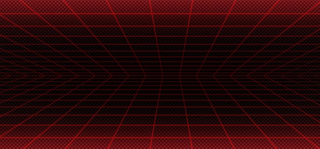Perspectiva de la cuadrícula de láser rojo de onda de vapor en negro