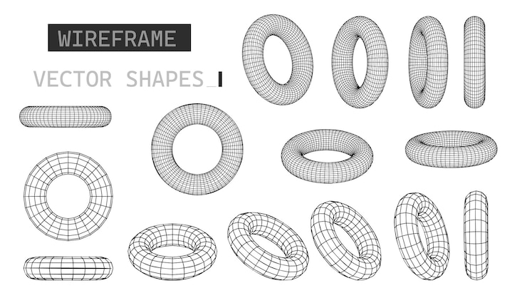 Vector gratuito perspectiva mesh torus grid retro futurista marco de alambre elemento de diseño de toro bajo poli geométrico