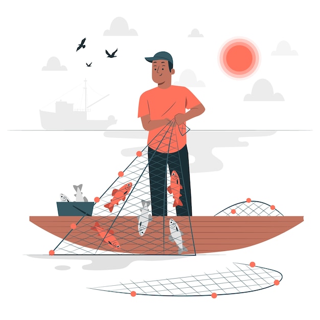 Vector gratuito pesca con ilustración de concepto de red