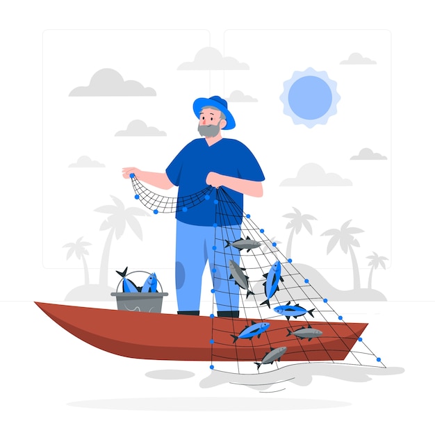Pesca con ilustración de concepto de red