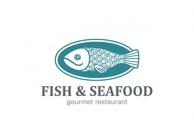 Pescado en plato Logo vector icono