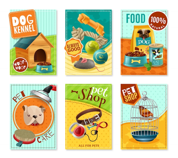 Vector gratuito pet care 6 mini banners set