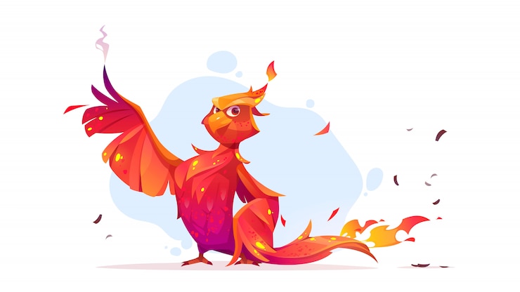 Vector gratuito phoenix o fenix fire bird personaje de dibujos animados.
