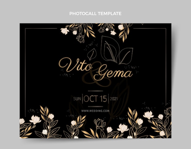 Vector gratuito photocall de boda dorada de lujo realista