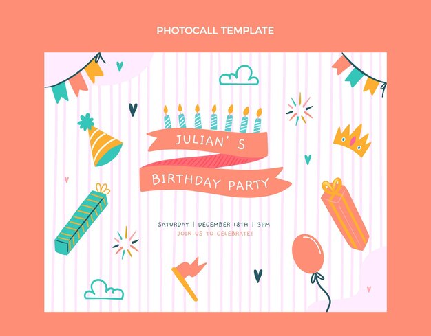 Photocall de cumpleaños infantil dibujado a mano