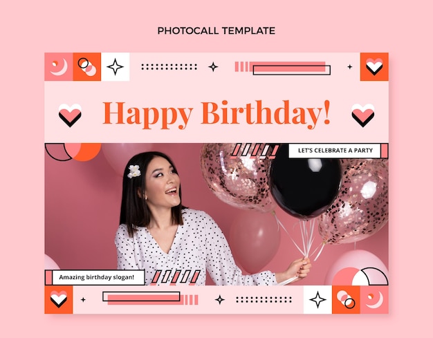 Vector gratuito photocall de cumpleaños de mosaico de diseño plano