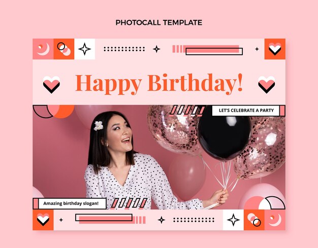 Photocall de cumpleaños de mosaico de diseño plano