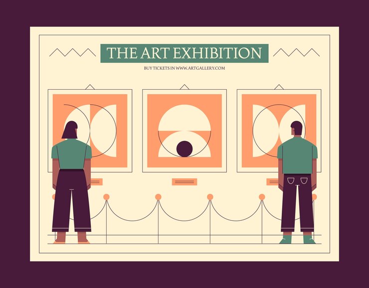 Vector gratuito photocall de exposición de arte de diseño plano