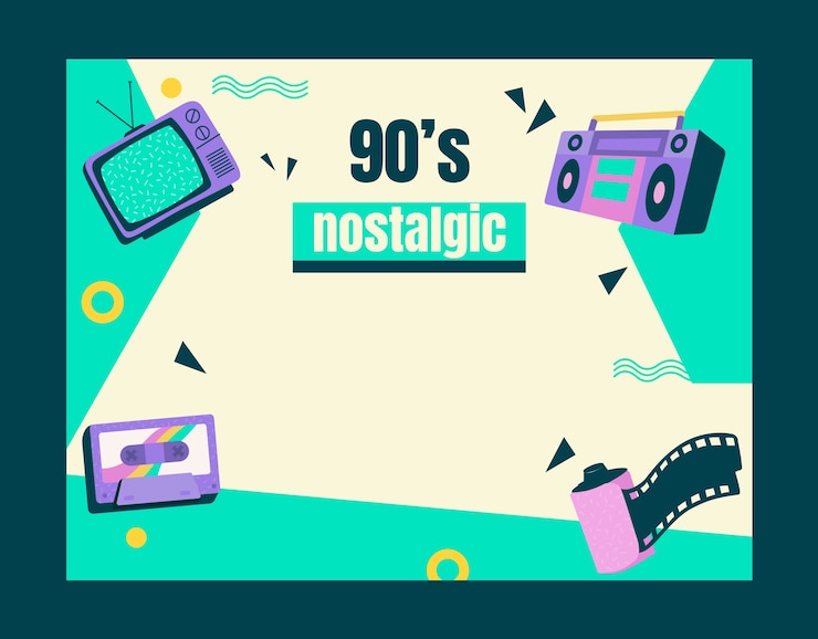 Vector gratuito photocall de fiesta de los 90 con diseño plano dibujado a mano