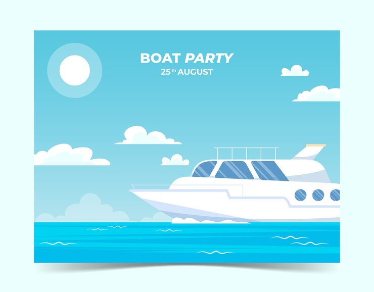 Vector gratuito photocall de fiesta en barco de diseño plano