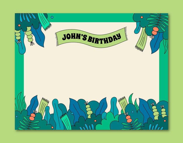 Photocall de fiesta de cumpleaños de la selva dibujado a mano