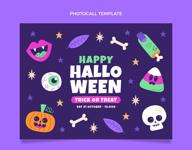 Photocall de halloween de diseño plano dibujado a mano