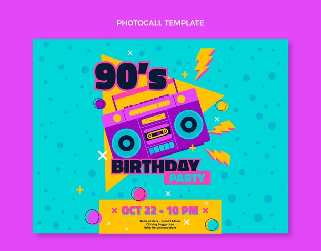 Photocall nostálgico de cumpleaños de los 90 dibujados a mano