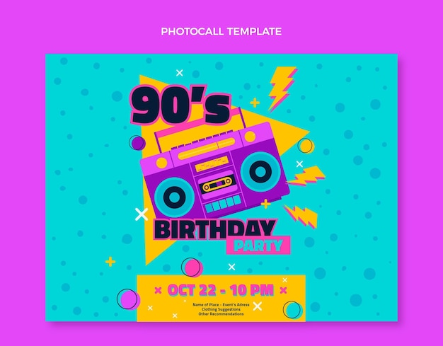 Photocall nostálgico de cumpleaños de los 90 dibujados a mano