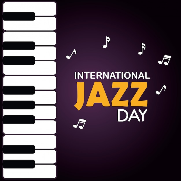 Vector gratuito piano con notas musicales y día de jazz.