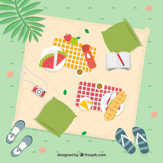 Vector gratuito picnic de verano en el césped