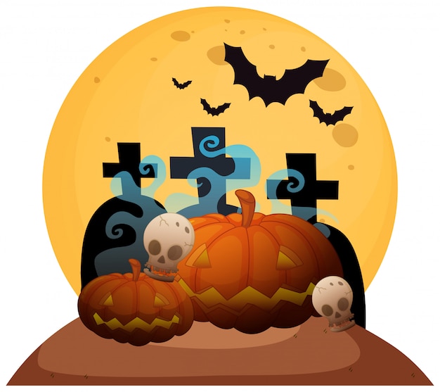 Vector gratuito piedra sepulcral en el cementerio en halloween