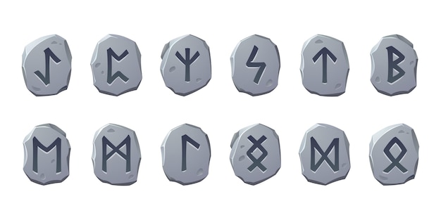 Vector gratuito piedras de la runa con glifos sagrados para el diseño del juego aisladas sobre fondo blanco conjunto de dibujos animados de vector de un ...