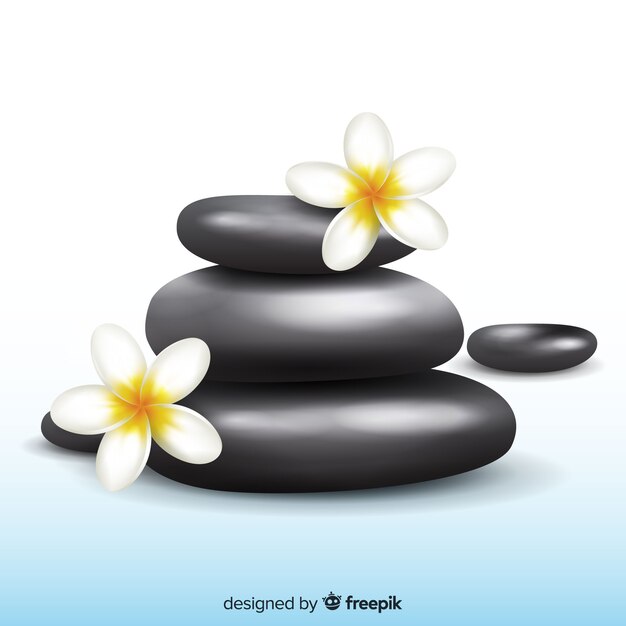 Piedras de spa realistas con flores