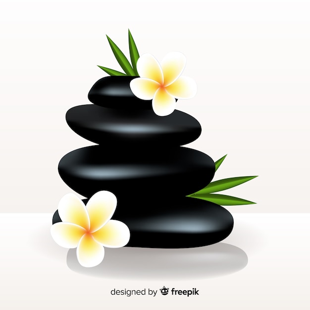 Vector gratuito piedras de spa realistas con flores