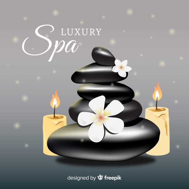 Piedras de spa realistas con flores