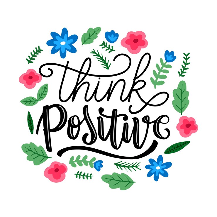 Vector gratuito piensa letras positivas con flores