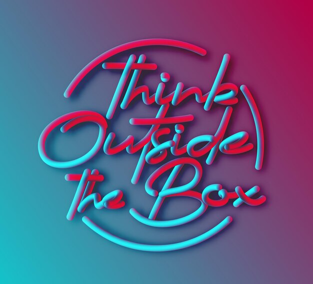 Piense fuera de la caja Diseño de ilustración vectorial de texto de estilo de tubería 3d caligráfico