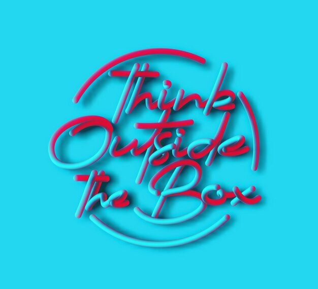 Piense fuera de la caja Diseño de ilustración vectorial de texto de estilo de tubería 3d caligráfico